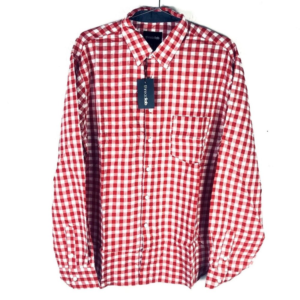 Threadlab Men's Button-Down Shirt Long Sleeve Top Breast Pocket Plaid XL - Picture 2 of 5